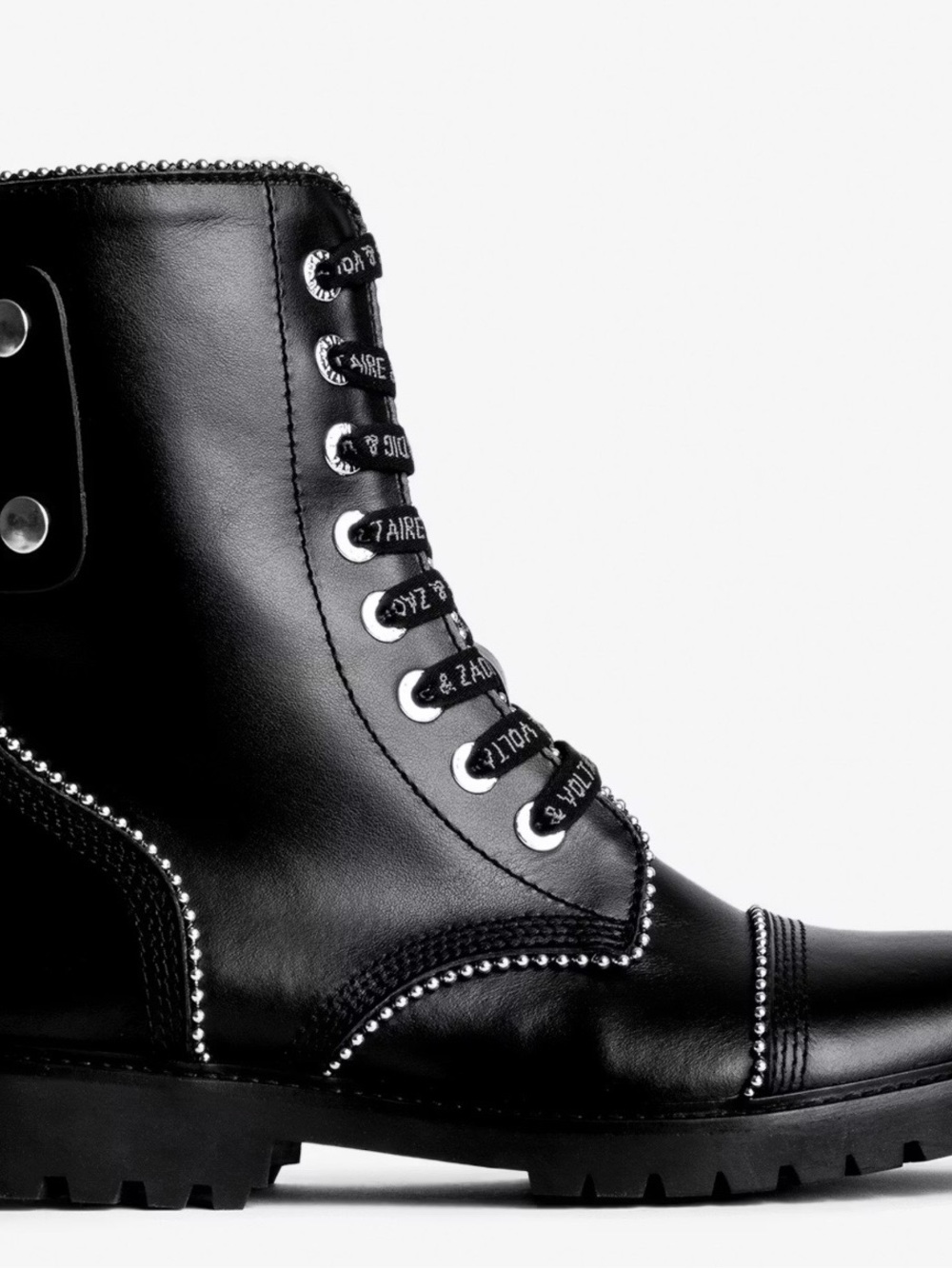 Zadig & Voltaire Black Leather Stud-Trim Combat Boots - Picture 2 of 2
